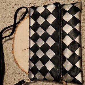 Mochi Black & Silver Fold Over Magnetic Close Handbag